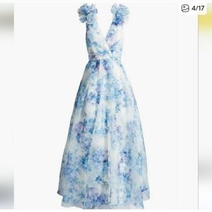 Nwt Julia Jordan Ruffle Shoulder Floral Organza overlay Gown